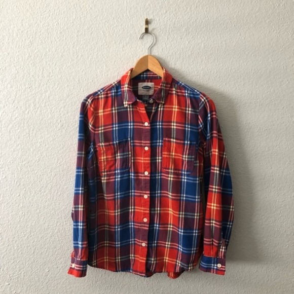 Old Navy Blue & Red Plaid Button Down Shirt - Picture 1 of 6